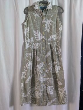 Big Dogs Vintage Womens Midi Dress Sleeveless Size Small Hawaiian Palms